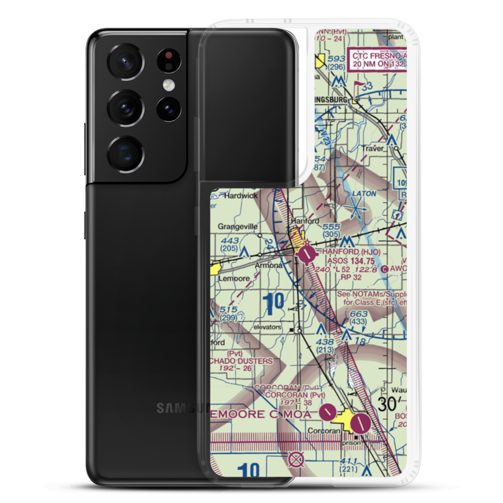 Hanford Municipal Airport (HJO) VFR Sectional Samsung Case Samsung Galaxy S21 Ultra model shown