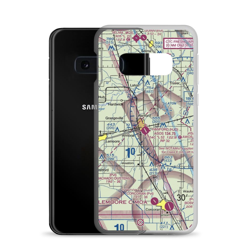 Hanford Municipal Airport (HJO) VFR Sectional Samsung Case Samsung Galaxy S10e model shown