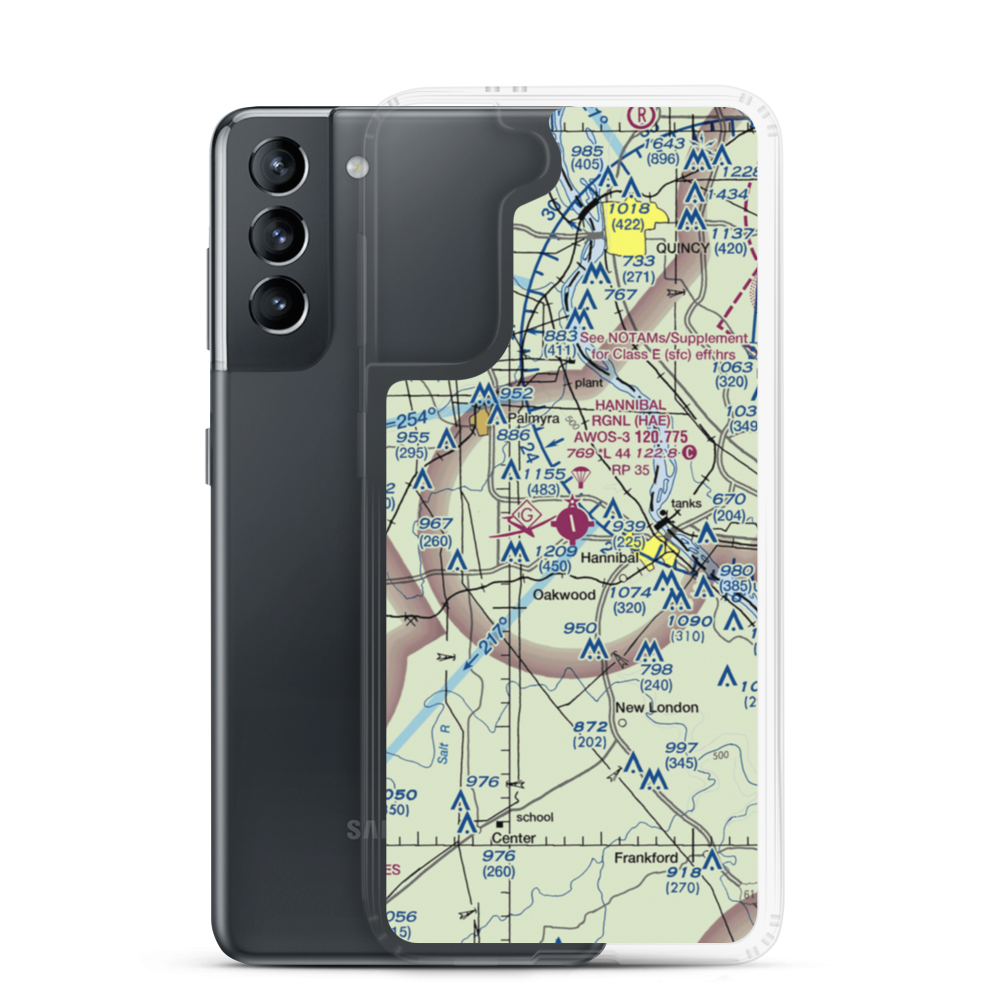 Hannibal Regional Airport (HAE) VFR Sectional Samsung Case Samsung Galaxy S21 model shown