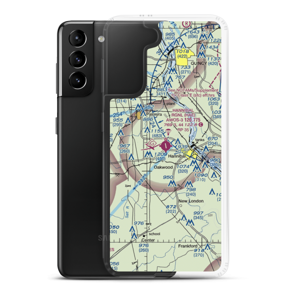 Hannibal Regional Airport (HAE) VFR Sectional Samsung Case Samsung Galaxy S21 Plus model shown