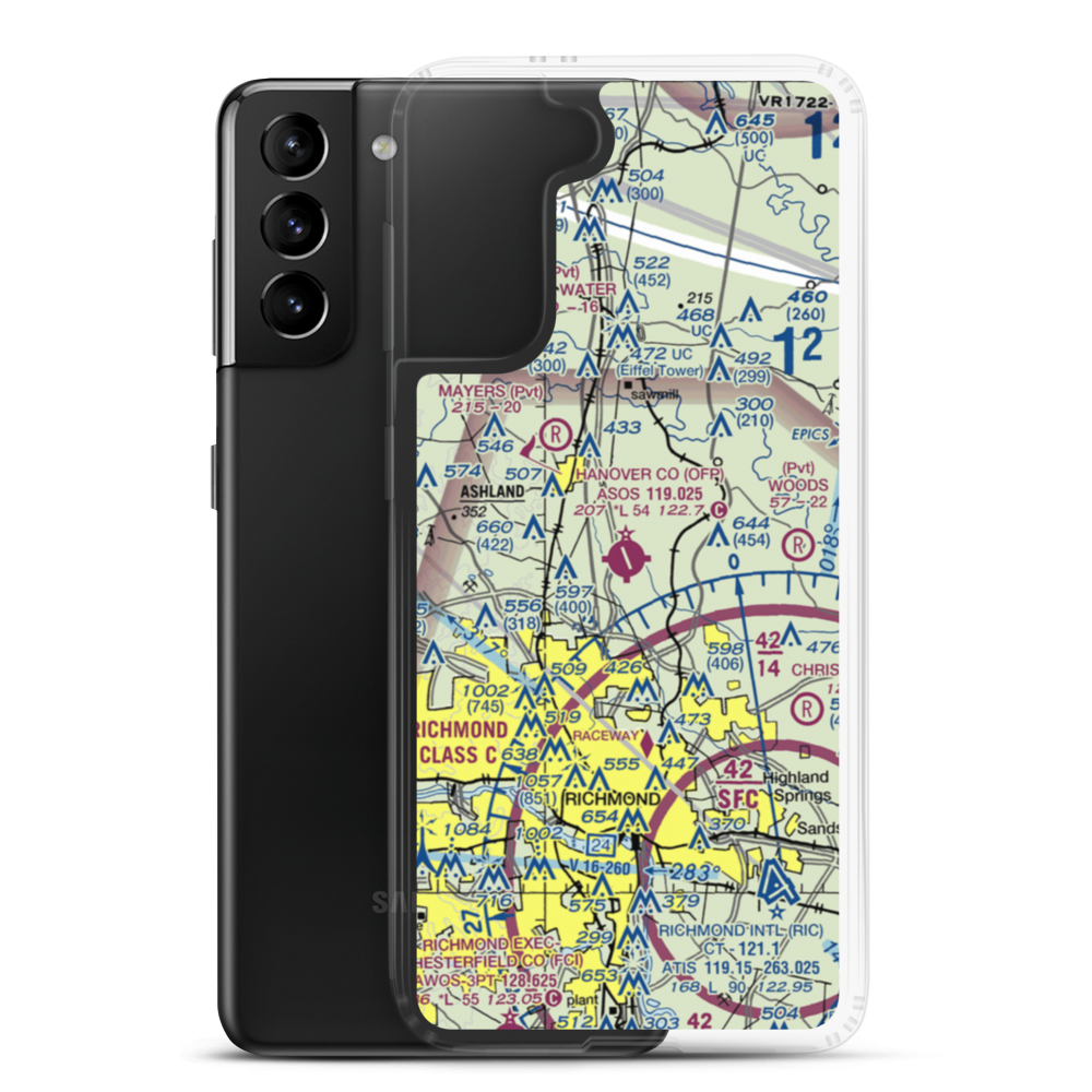 Hanover County Municipal Airport (OFP) VFR Sectional Samsung Case Samsung Galaxy S21 Plus model shown