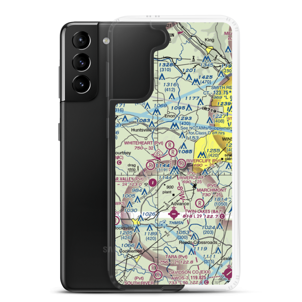 Happy Bottom Airport (30NC) VFR Sectional Samsung Case Samsung Galaxy S21 Plus model shown