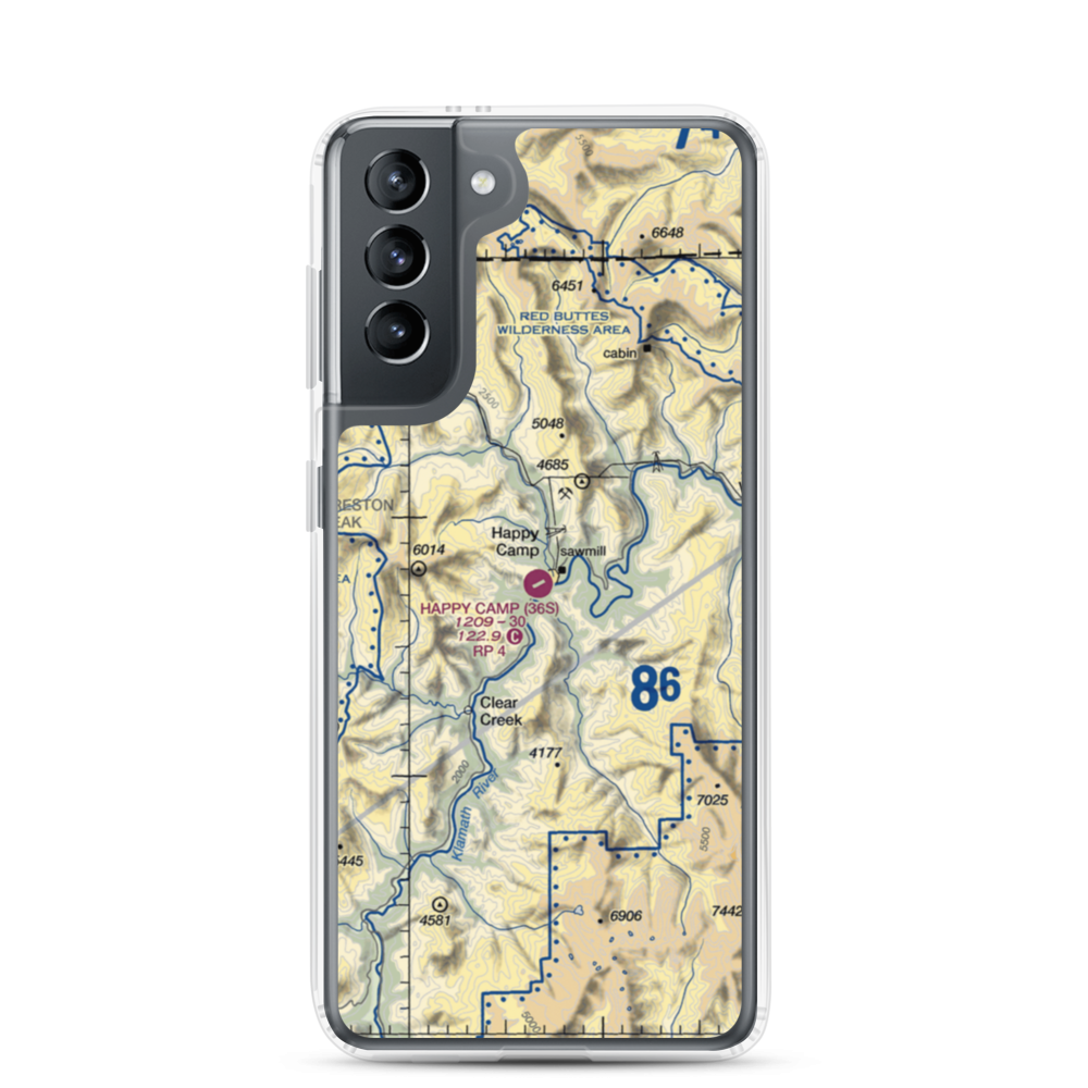 Happy Camp Airport (36S) VFR Sectional Samsung Case Samsung Galaxy S21 model shown
