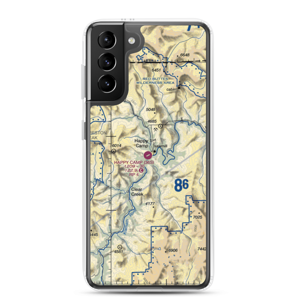Happy Camp Airport (36S) VFR Sectional Samsung Case Samsung Galaxy S21 Plus model shown
