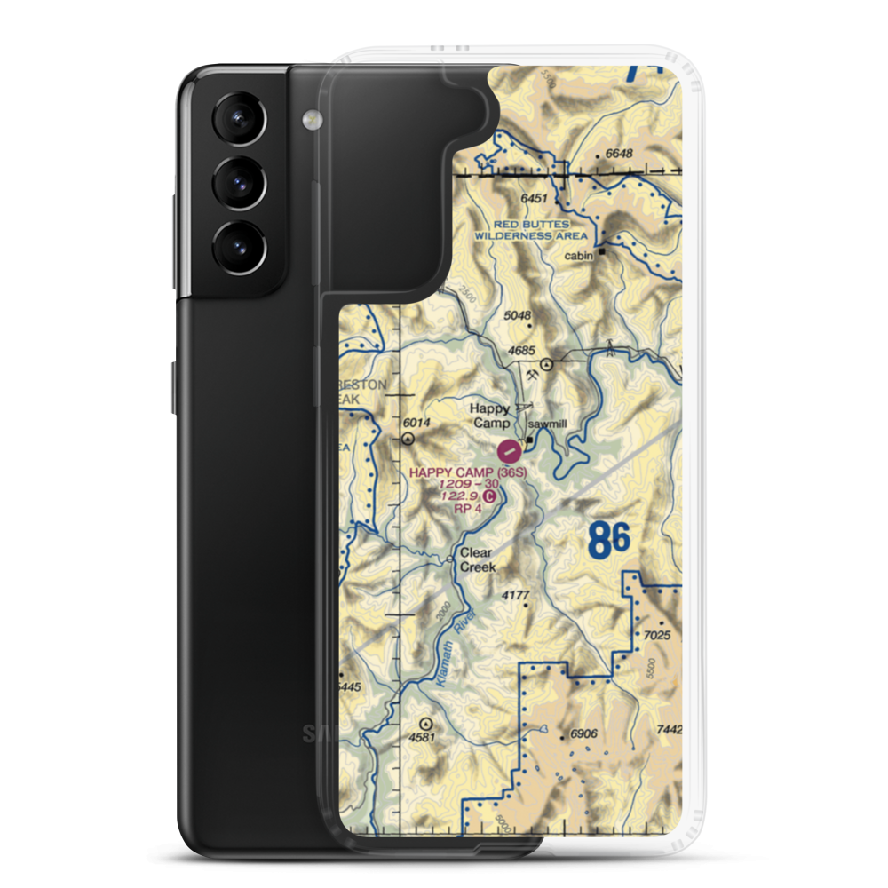 Happy Camp Airport (36S) VFR Sectional Samsung Case Samsung Galaxy S21 Plus model shown