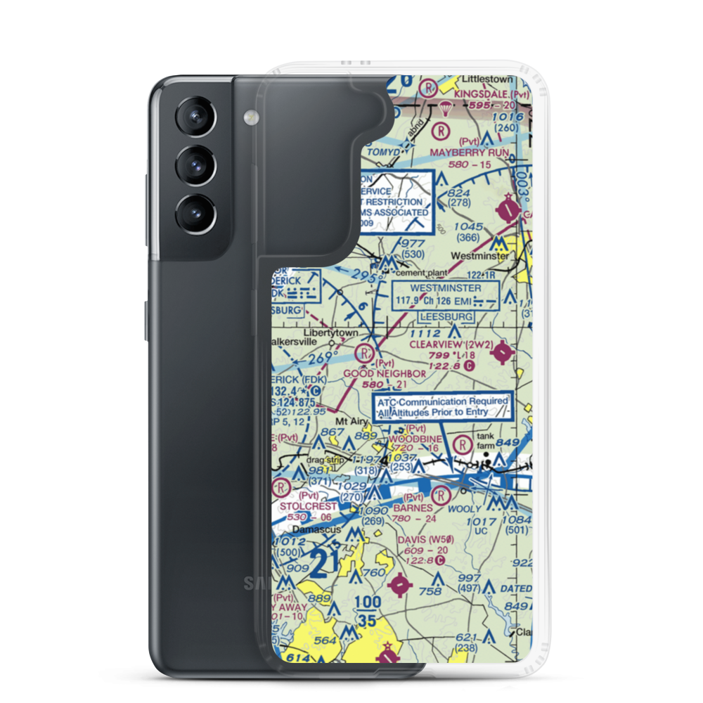 Happy Landings Farm Airport (MD73) VFR Sectional Samsung Case Samsung Galaxy S21 model shown