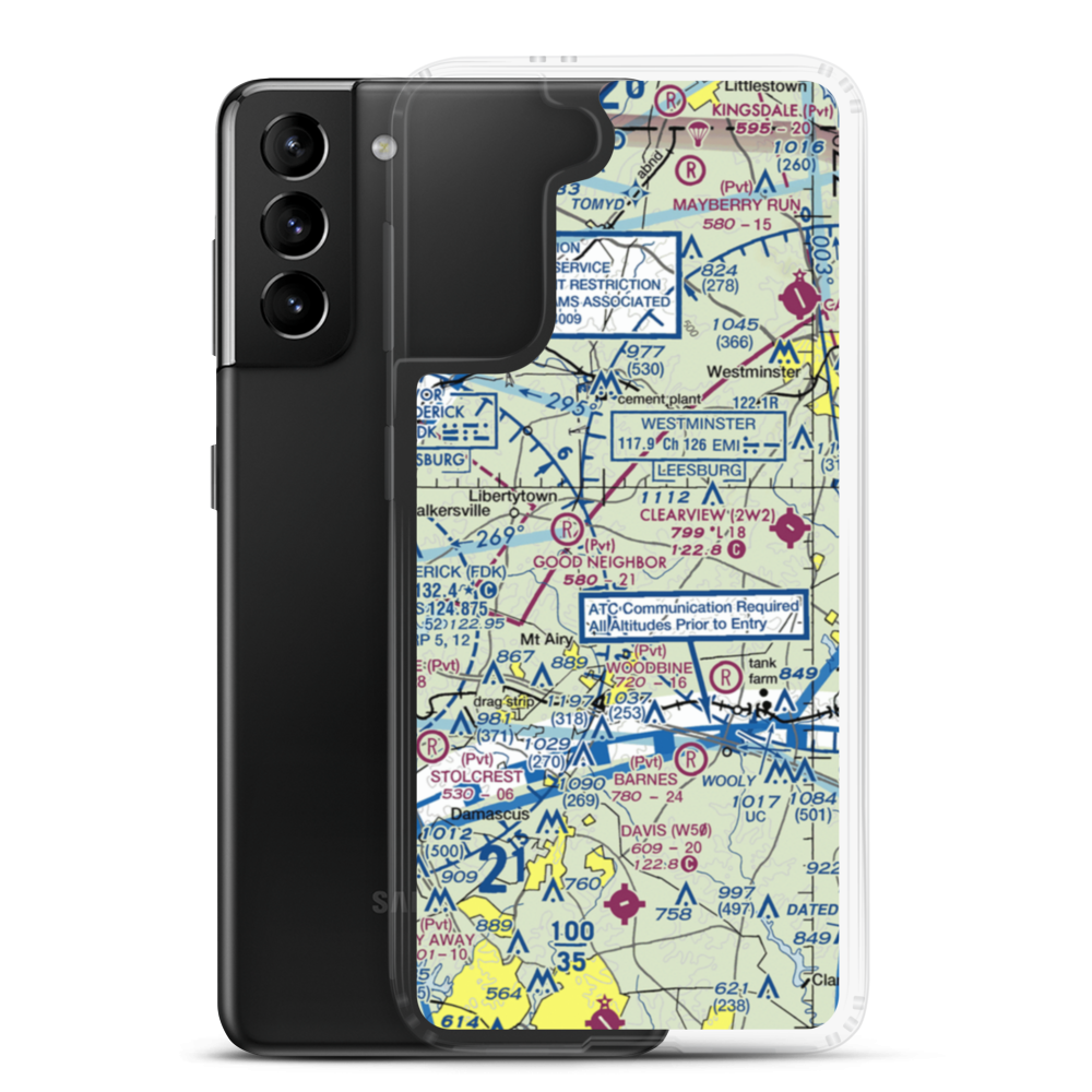 Happy Landings Farm Airport (MD73) VFR Sectional Samsung Case Samsung Galaxy S21 Plus model shown