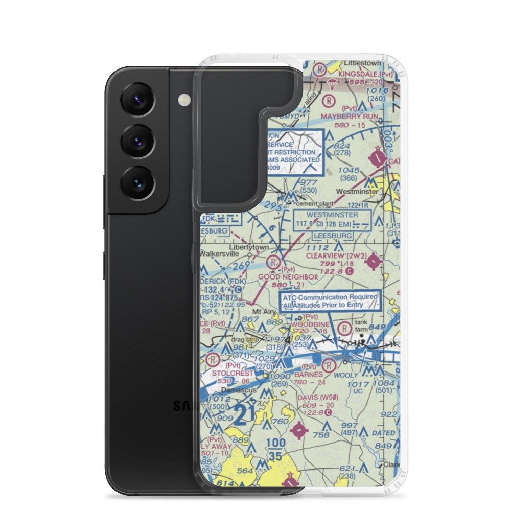 Happy Landings Farm Airport (MD73) VFR Sectional Samsung Case Samsung Galaxy S22 model shown