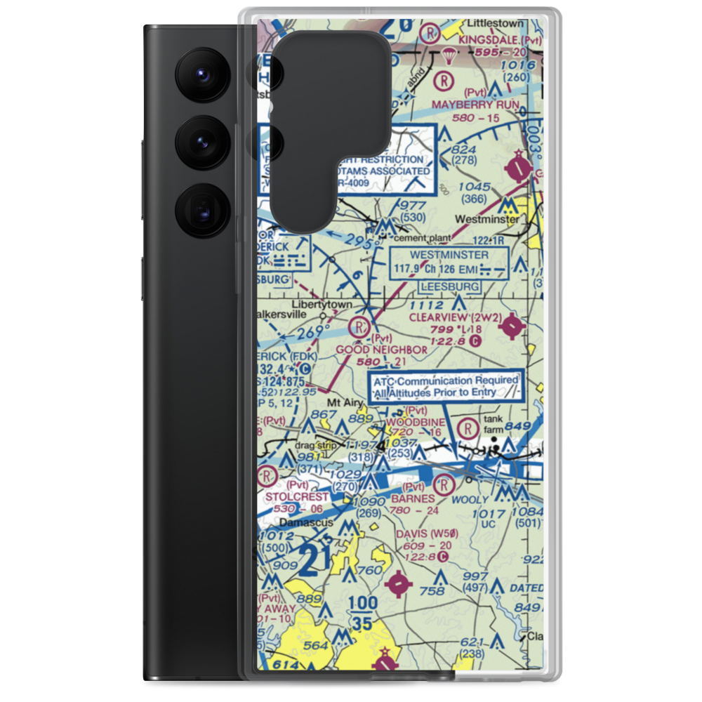 Happy Landings Farm Airport (MD73) VFR Sectional Samsung Case Samsung Galaxy S22 Ultra model shown