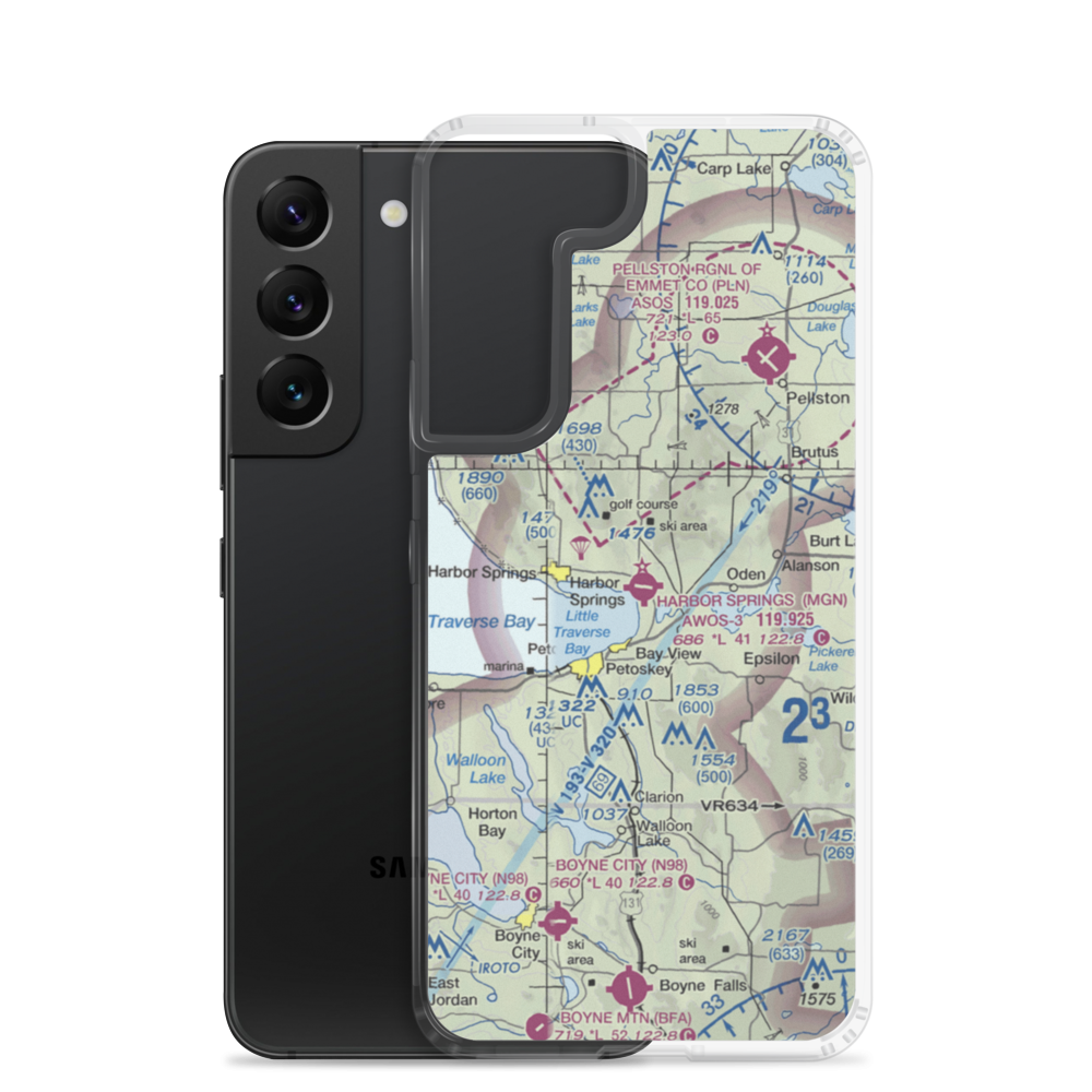Harbor Springs Airport (MGN) VFR Sectional Samsung Case Samsung Galaxy S22 model shown