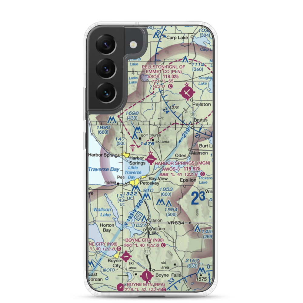 Harbor Springs Airport (MGN) VFR Sectional Samsung Case Samsung Galaxy S22 Plus model shown