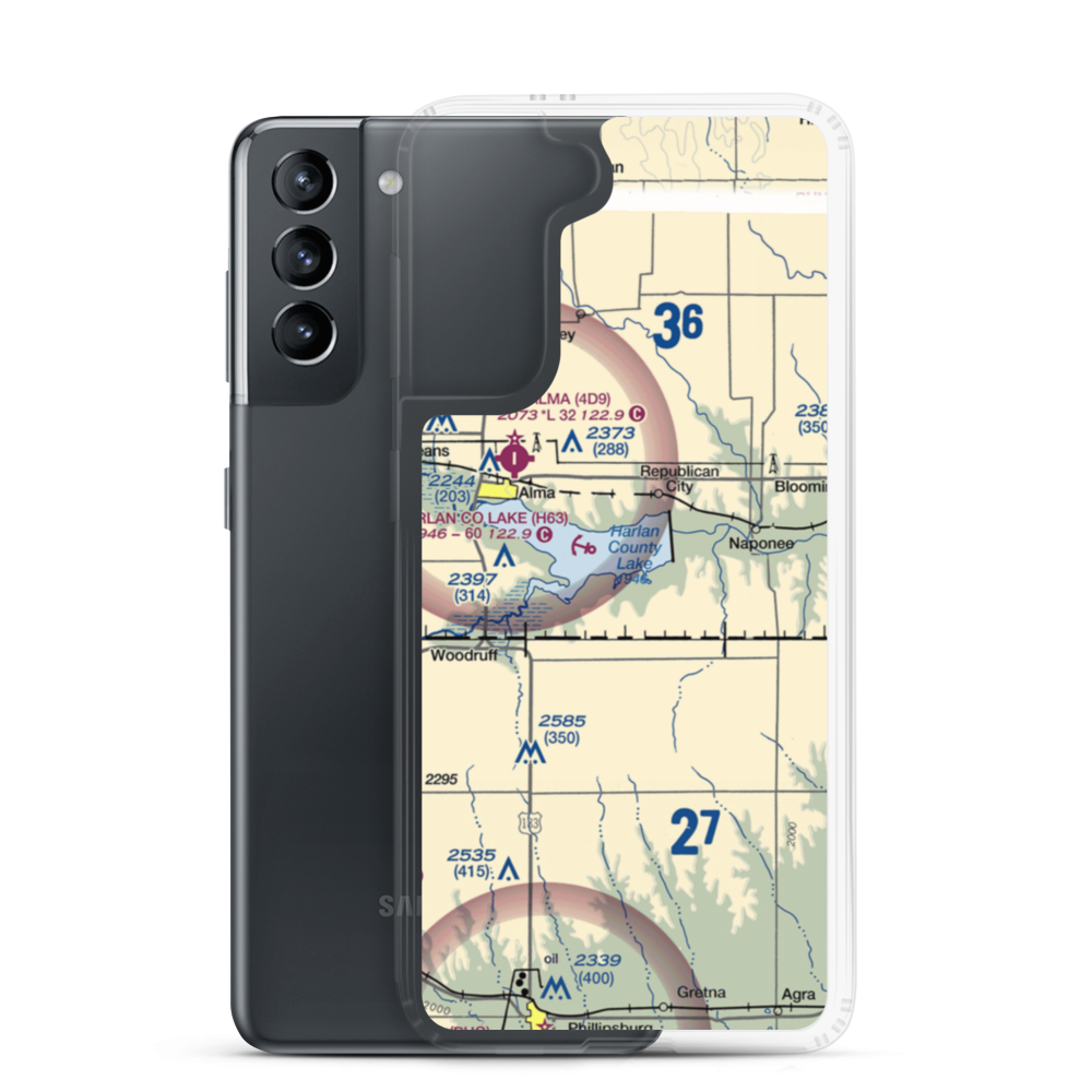 Harlan County Lake Seaplane Base (H63) VFR Sectional Samsung Case Samsung Galaxy S21 model shown