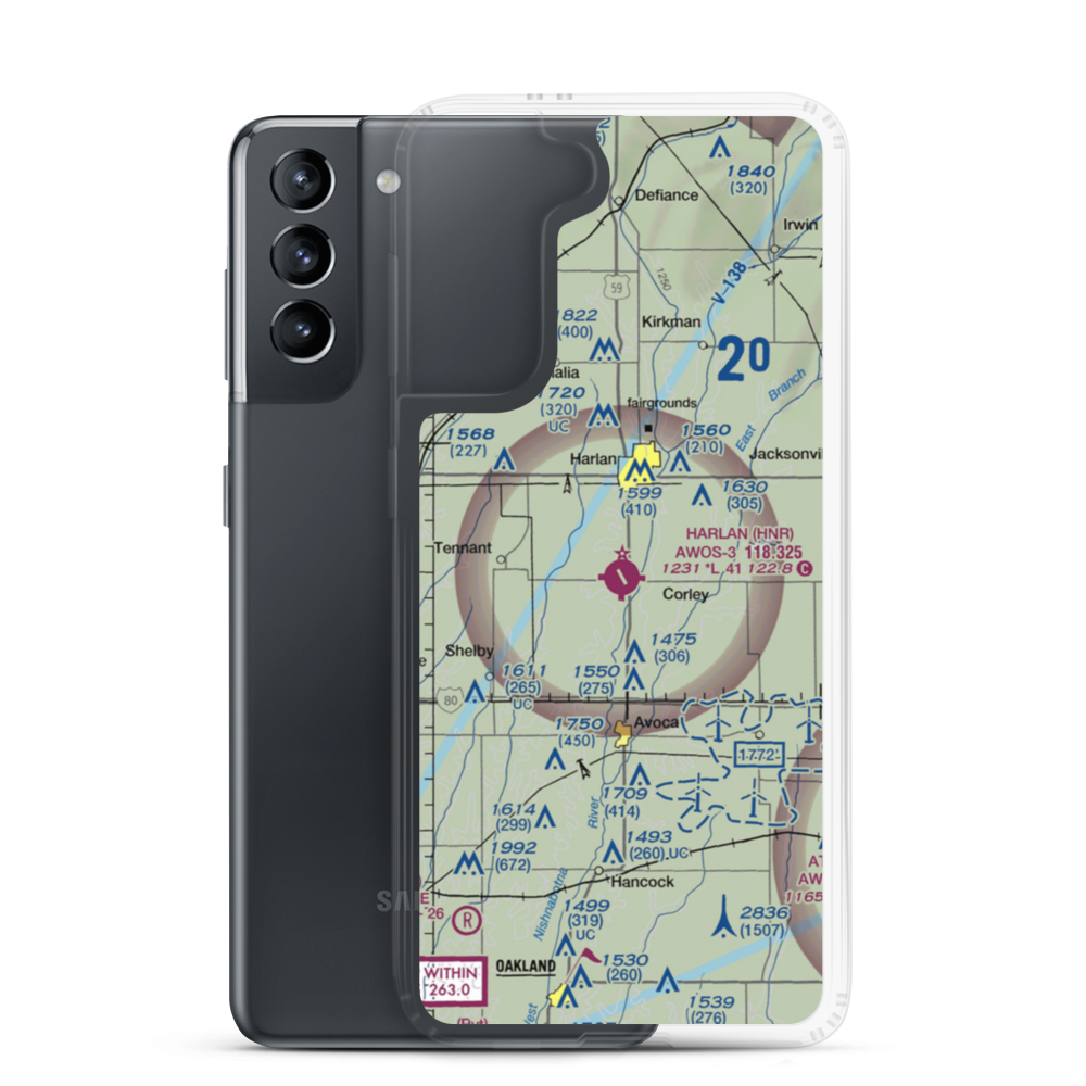 Harlan Municipal Airport (HNR) VFR Sectional Samsung Case Samsung Galaxy S21 model shown