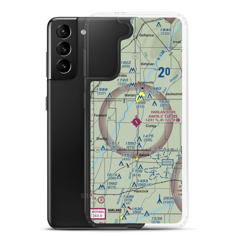 Harlan Municipal Airport (HNR) VFR Sectional Samsung Case Samsung Galaxy S21 Plus model shown