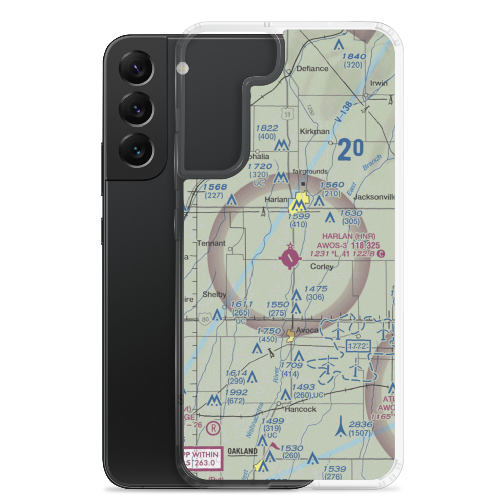 Harlan Municipal Airport (HNR) VFR Sectional Samsung Case Samsung Galaxy S22 Plus model shown