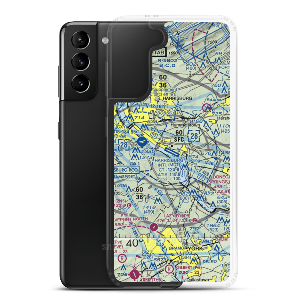 Harrisburg International Airport (MDT) VFR Sectional Samsung Case Samsung Galaxy S21 Plus model shown