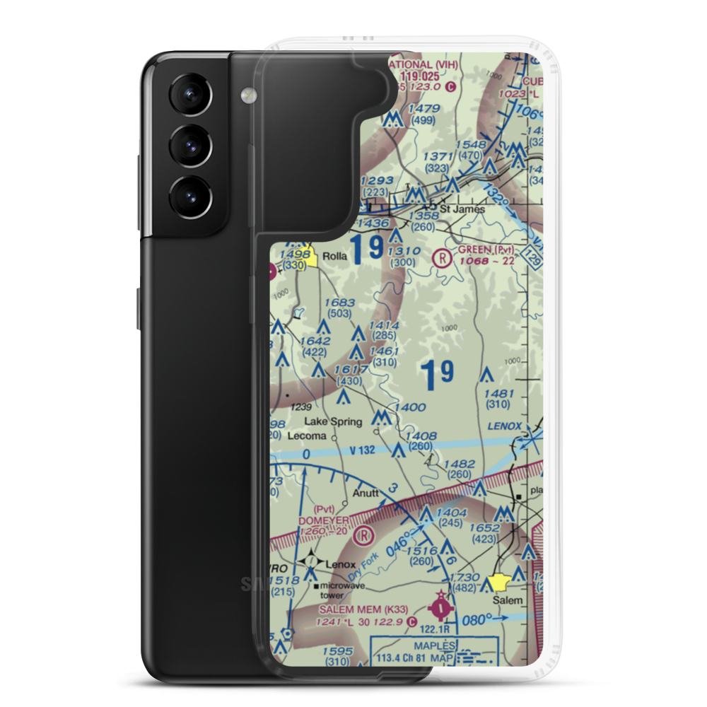Harrison Private Airport (36MO) VFR Sectional Samsung Case Samsung Galaxy S21 Plus model shown