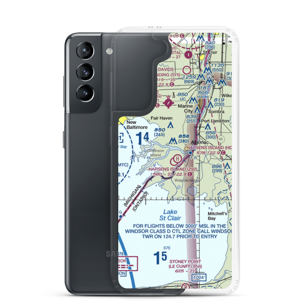 Harsens Island Airport (Z92) VFR Sectional Samsung Case Samsung Galaxy S21 model shown