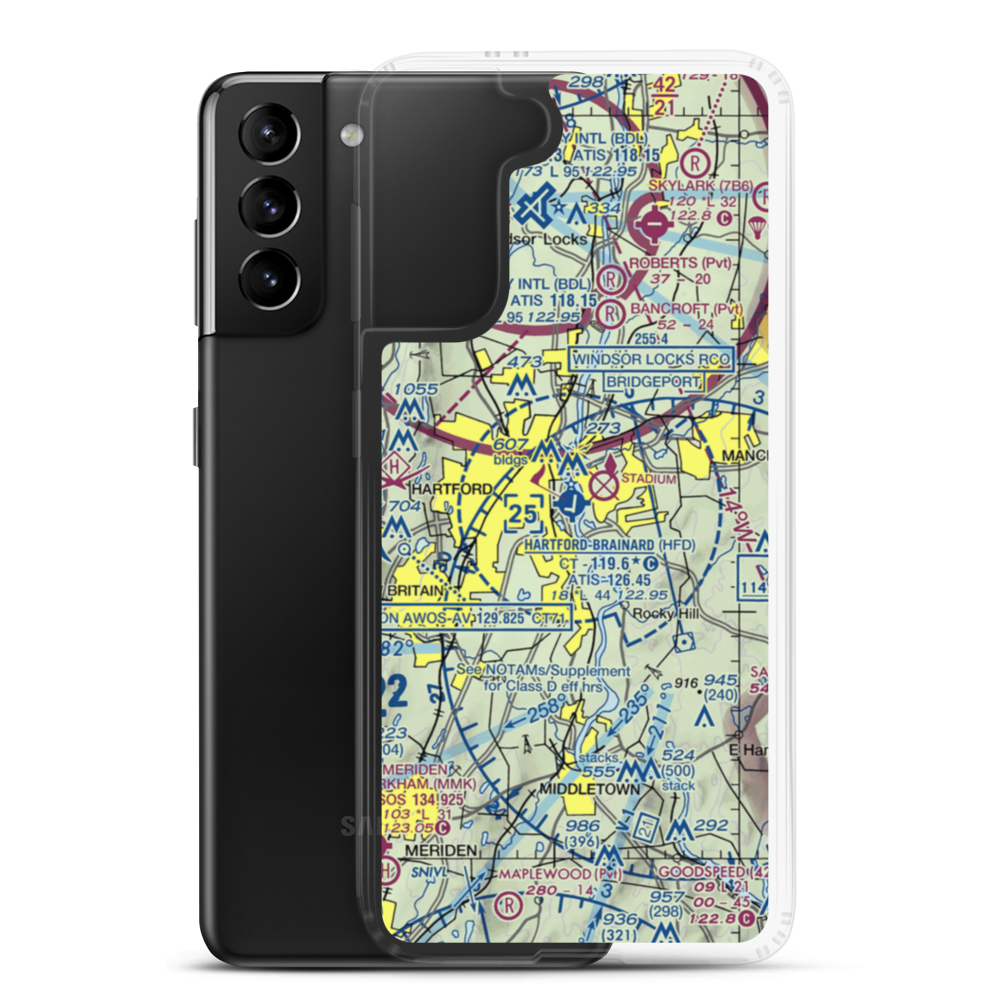 Hartford Brainard Airport (HFD) VFR Sectional Samsung Case Samsung Galaxy S21 Plus model shown