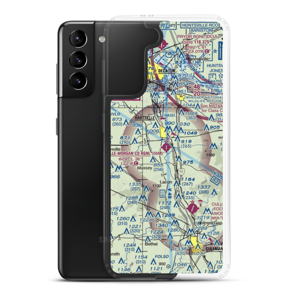 Hartselle-Morgan County Regional Airport (5M0) VFR Sectional Samsung Case Samsung Galaxy S21 Plus model shown