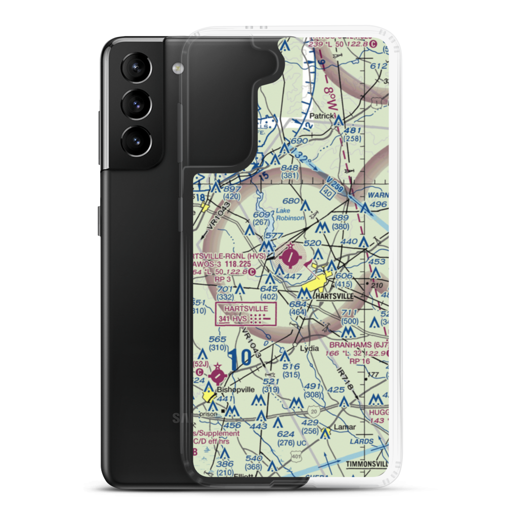 Hartsville Regional Airport (HVS) VFR Sectional Samsung Case Samsung Galaxy S21 Plus model shown