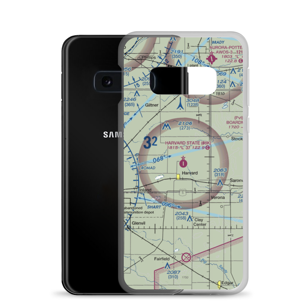 Harvard State Airport (08K) VFR Sectional Samsung Case Samsung Galaxy S10e model shown