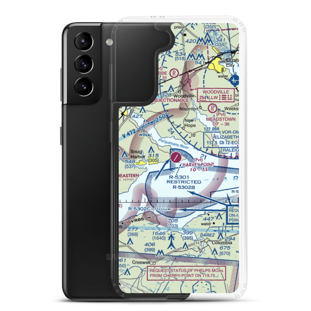 Harvey Point Defense Testing Activity Airport (NC01) VFR Sectional Samsung Case Samsung Galaxy S21 Plus model shown