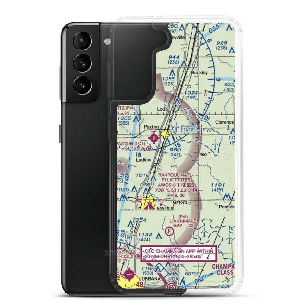 Hasselbring Airport (52IL) VFR Sectional Samsung Case Samsung Galaxy S21 Plus model shown