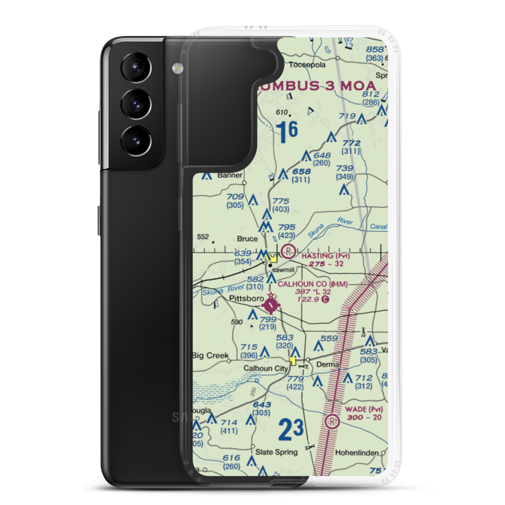 Hasting Airpark (MS80) VFR Sectional Samsung Case Samsung Galaxy S21 Plus model shown