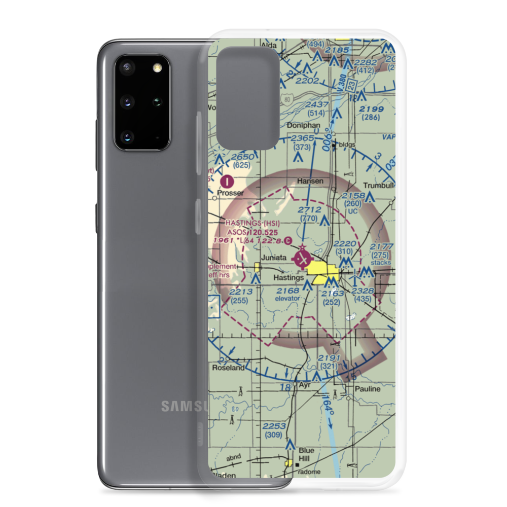 Hastings Municipal Airport (HSI) VFR Sectional Samsung Case Samsung Galaxy S20 Plus model shown