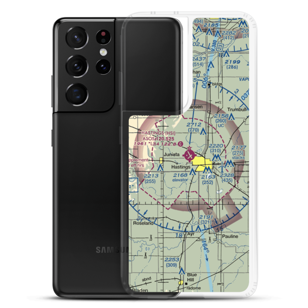 Hastings Municipal Airport (HSI) VFR Sectional Samsung Case Samsung Galaxy S21 Ultra model shown
