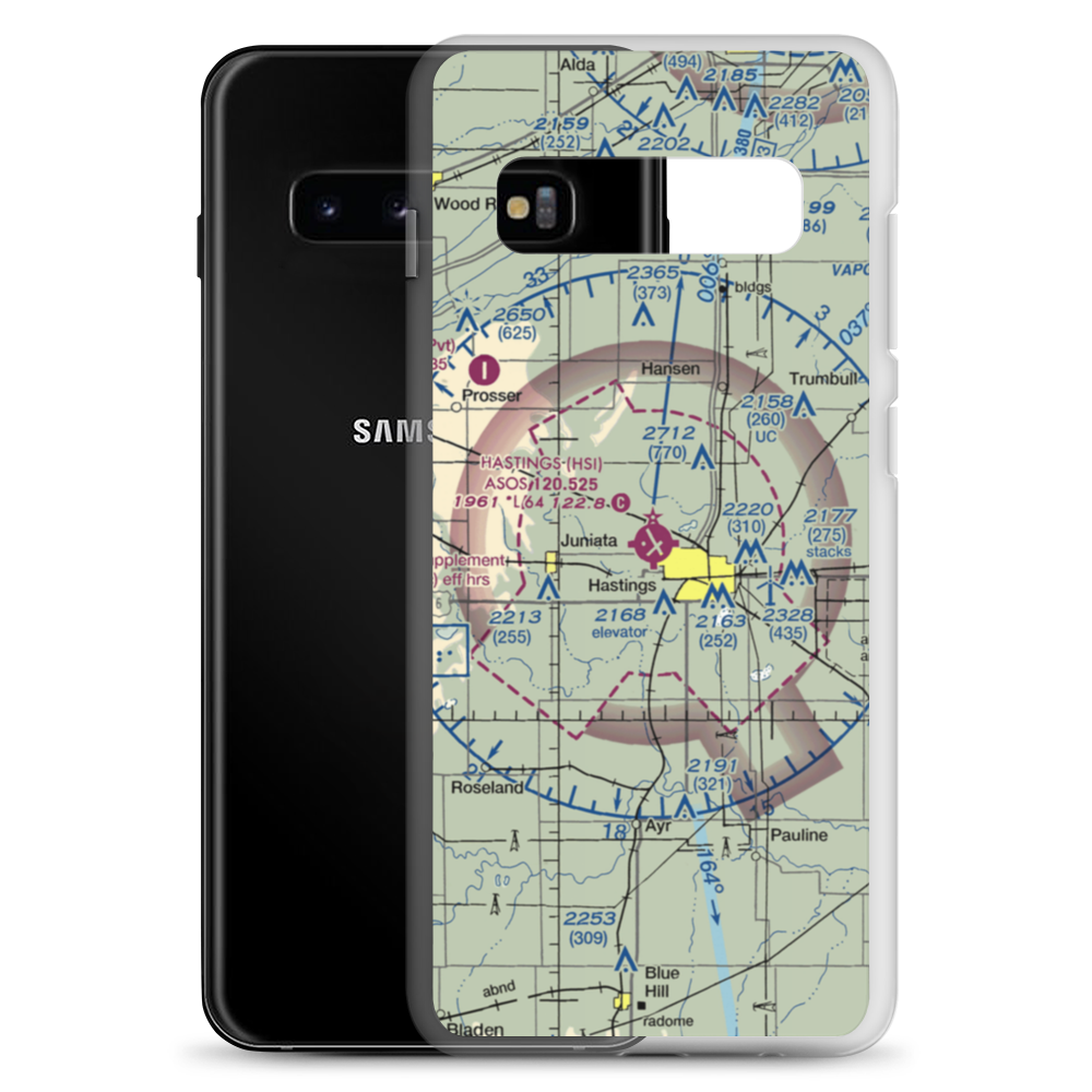 Hastings Municipal Airport (HSI) VFR Sectional Samsung Case Samsung Galaxy S10+ model shown