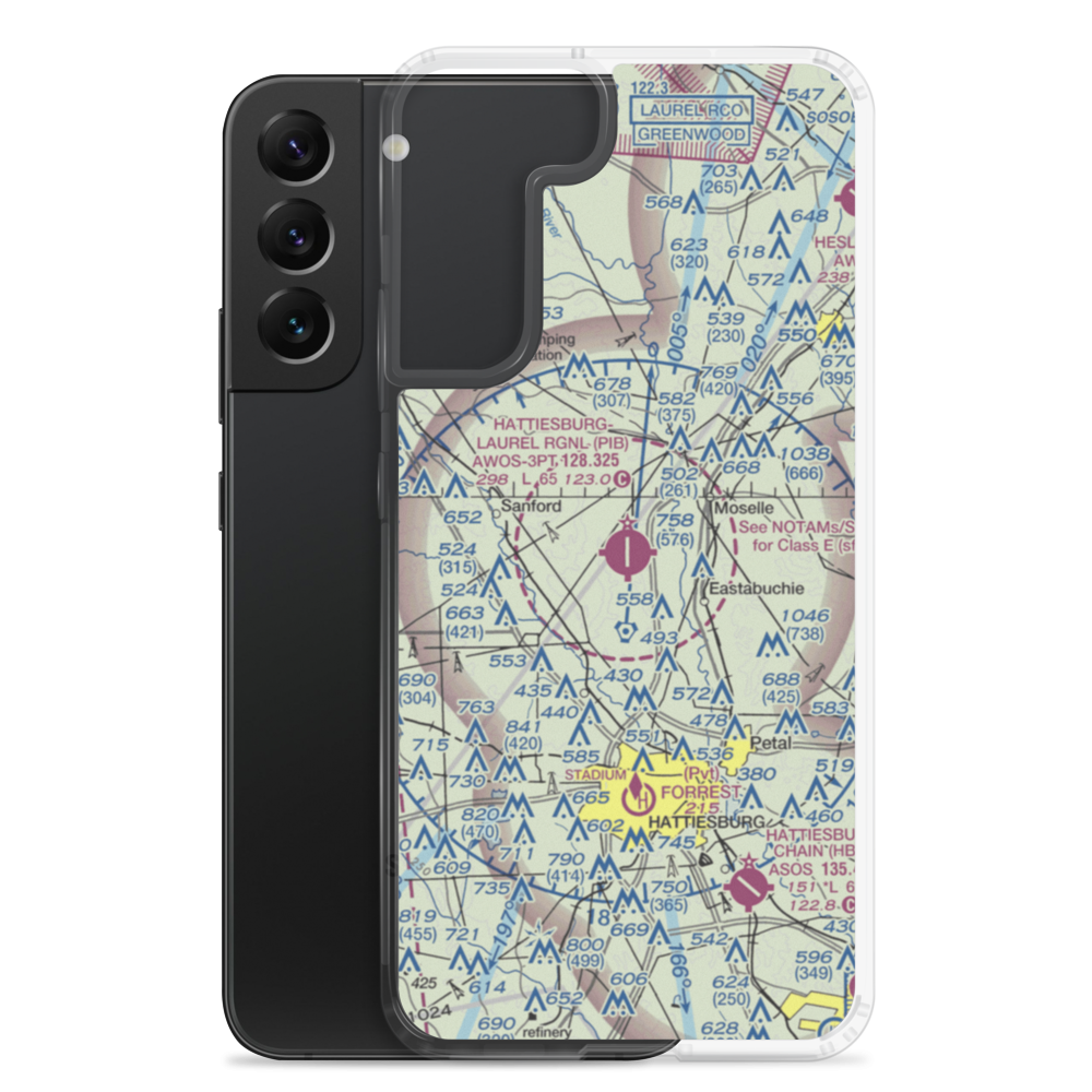 Hattiesburg Laurel Regional Airport (PIB) VFR Sectional Samsung Case Samsung Galaxy S22 Plus model shown