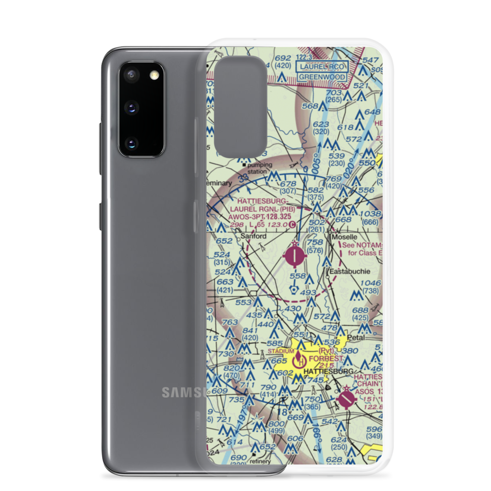 Hattiesburg Laurel Regional Airport (PIB) VFR Sectional Samsung Case Samsung Galaxy S20 model shown
