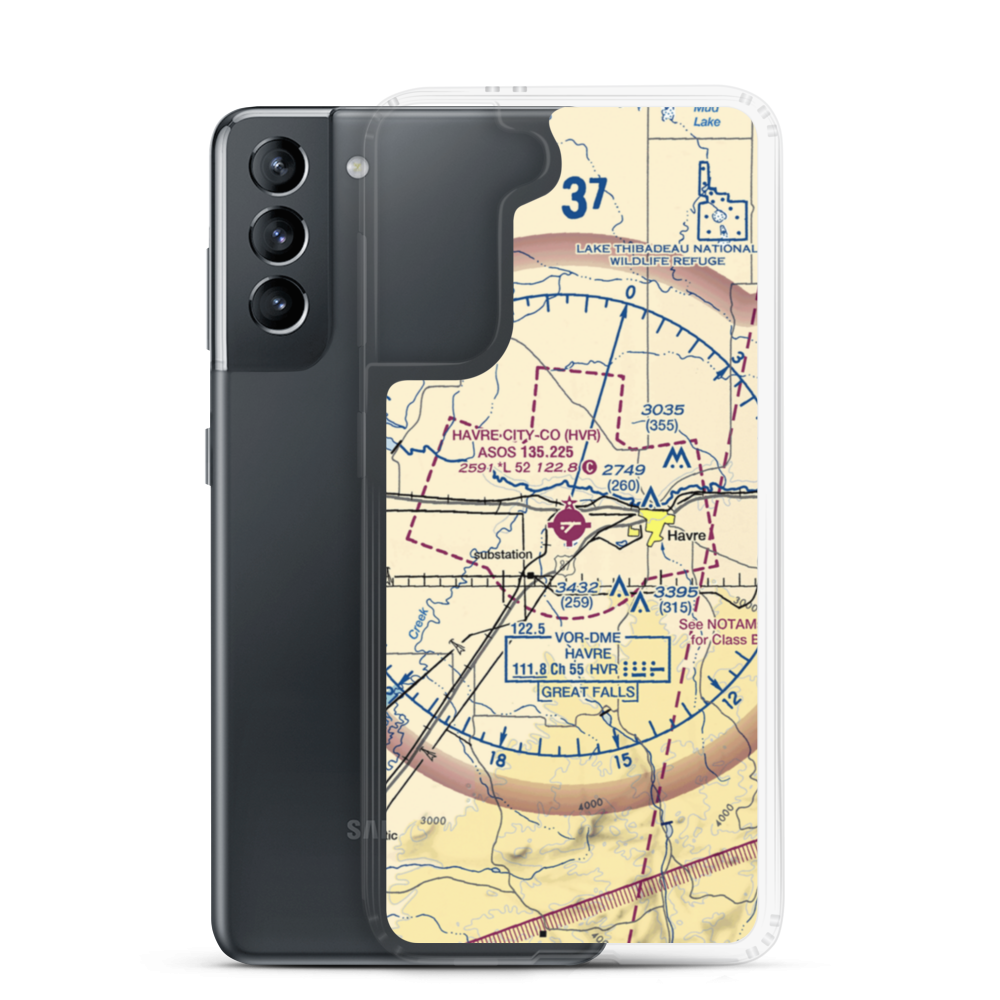 Havre City County Airport (HVR) VFR Sectional Samsung Case Samsung Galaxy S21 model shown