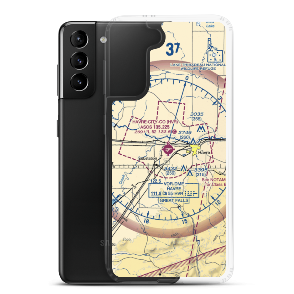 Havre City County Airport (HVR) VFR Sectional Samsung Case Samsung Galaxy S21 Plus model shown