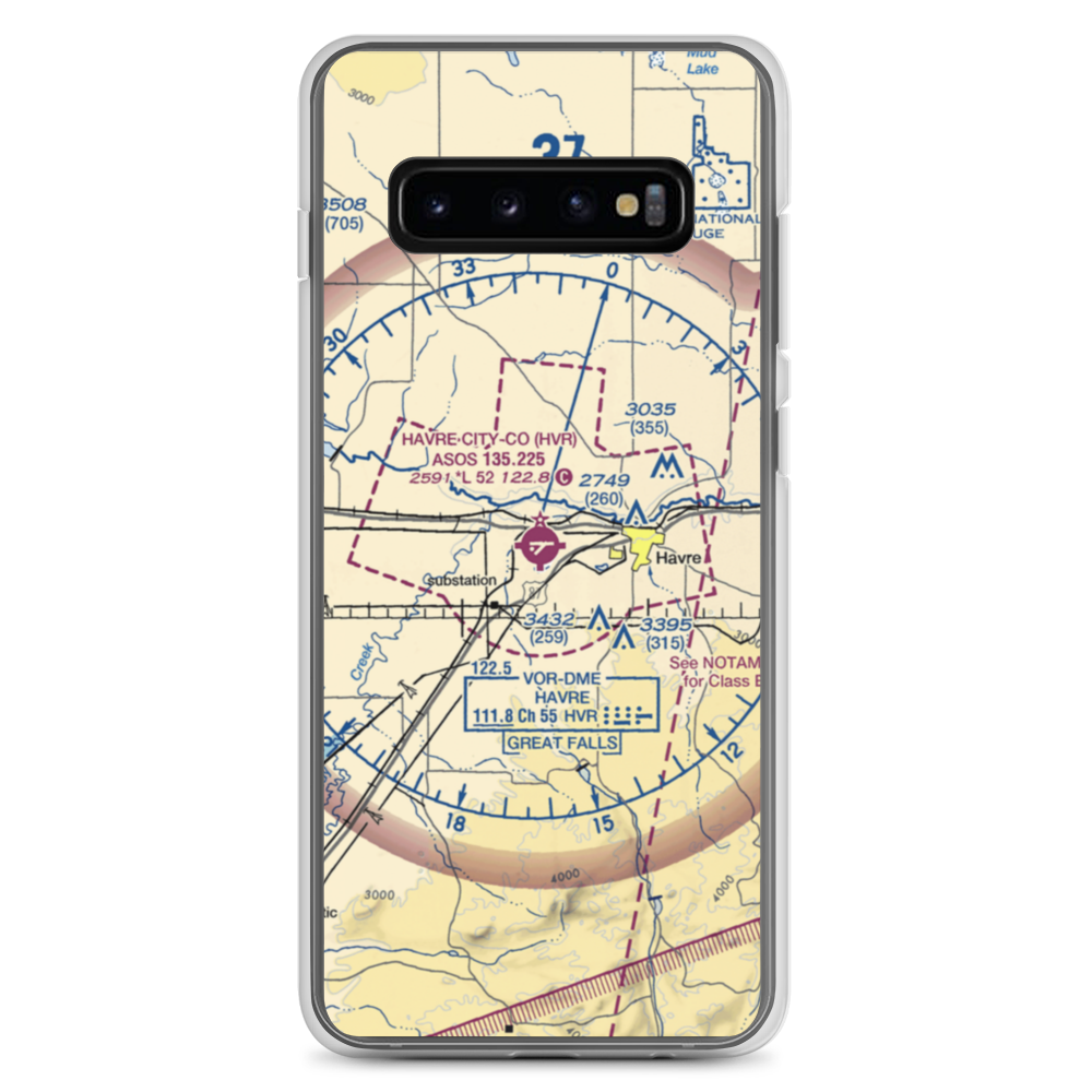 Havre City County Airport (HVR) VFR Sectional Samsung Case Samsung Galaxy S10+ model shown