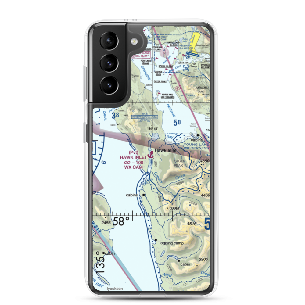 Hawk Inlet Seaplane Base (HWI) VFR Sectional Samsung Case Samsung Galaxy S21 Plus model shown