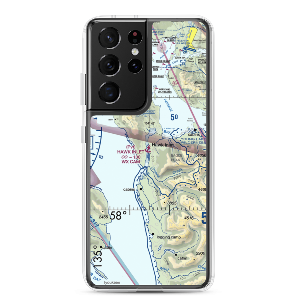 Hawk Inlet Seaplane Base (HWI) VFR Sectional Samsung Case Samsung Galaxy S21 Ultra model shown