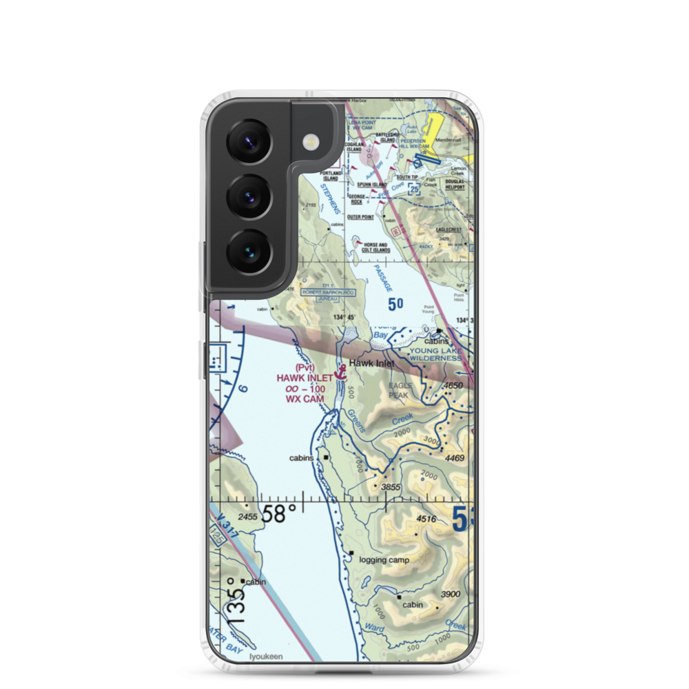Hawk Inlet Seaplane Base (HWI) VFR Sectional Samsung Case Samsung Galaxy S22 model shown