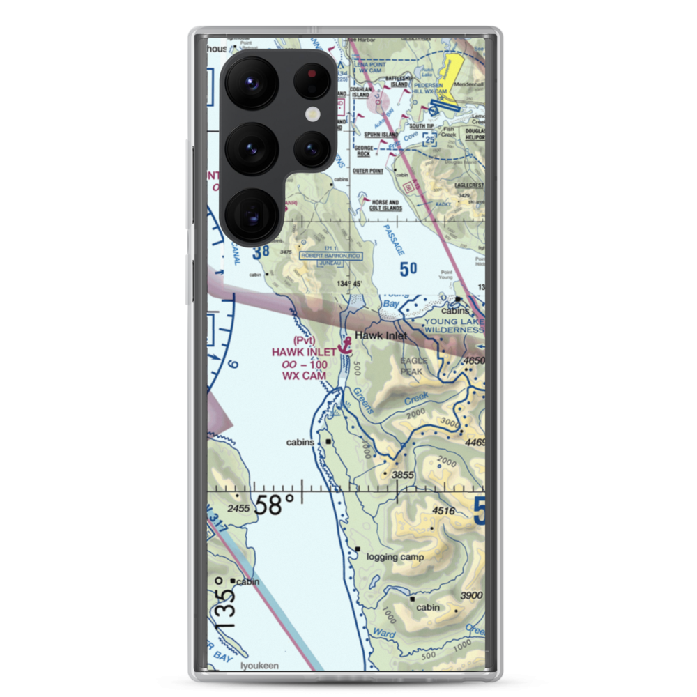 Hawk Inlet Seaplane Base (HWI) VFR Sectional Samsung Case Samsung Galaxy S22 Ultra model shown