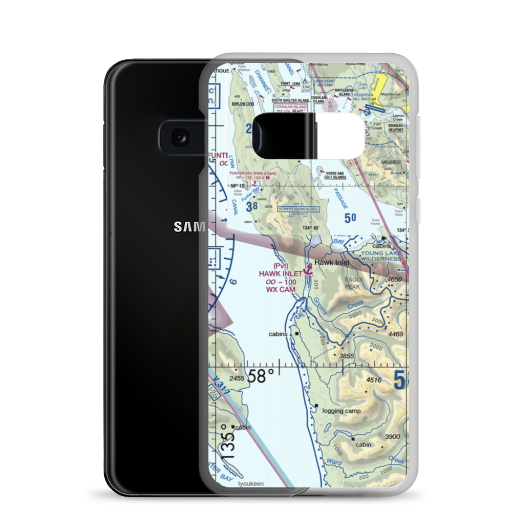 Hawk Inlet Seaplane Base (HWI) VFR Sectional Samsung Case Samsung Galaxy S10e model shown
