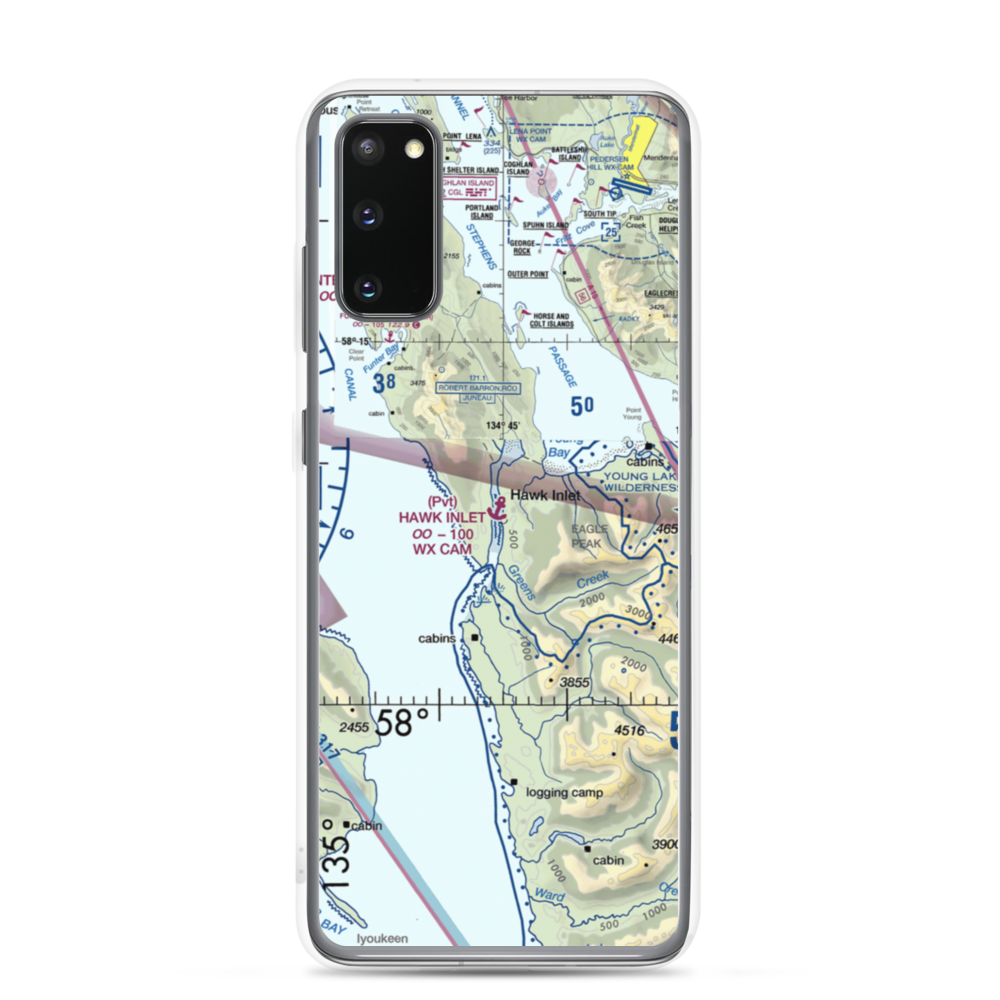 Hawk Inlet Seaplane Base (HWI) VFR Sectional Samsung Case Samsung Galaxy S20 model shown