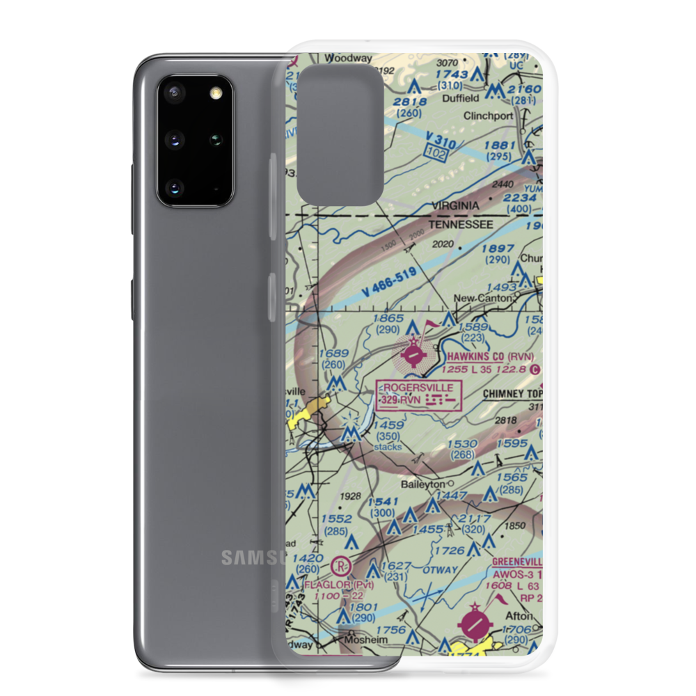 Hawkins County Airport (RVN) VFR Sectional Samsung Case Samsung Galaxy S20 Plus model shown