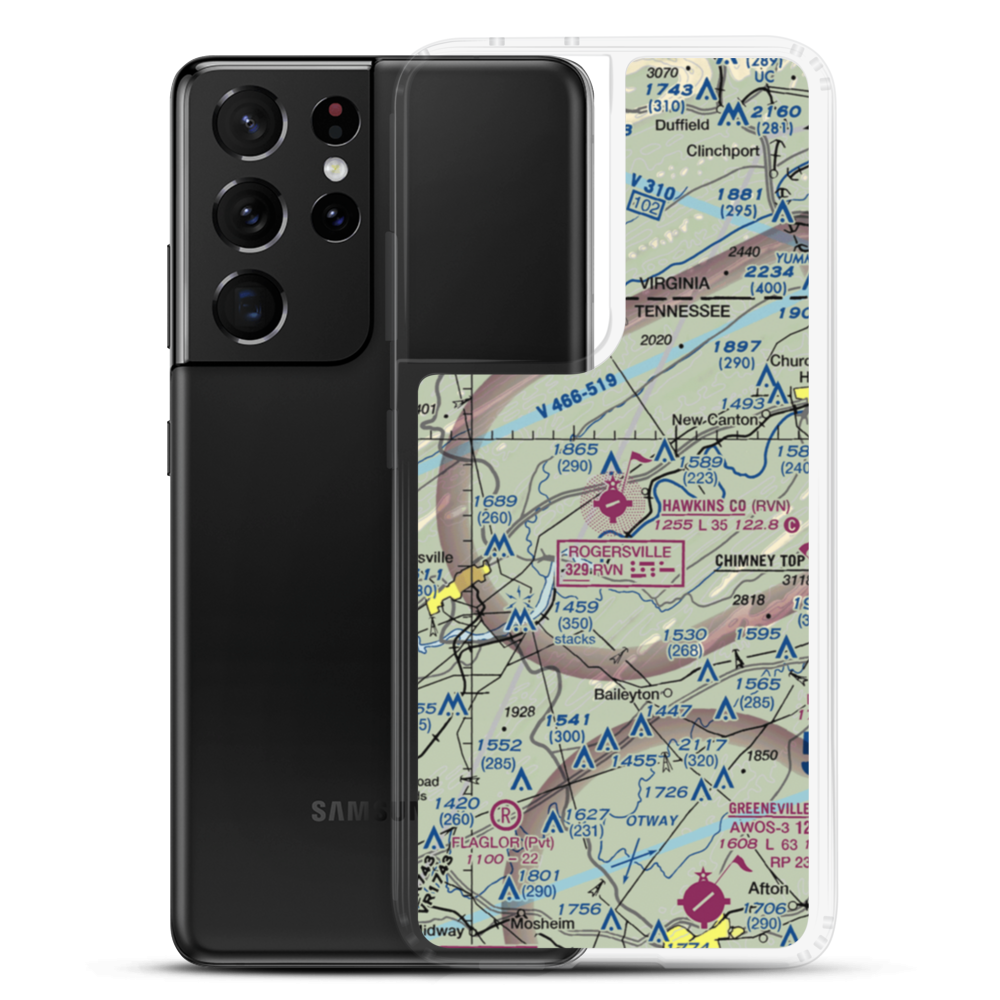 Hawkins County Airport (RVN) VFR Sectional Samsung Case Samsung Galaxy S21 Ultra model shown