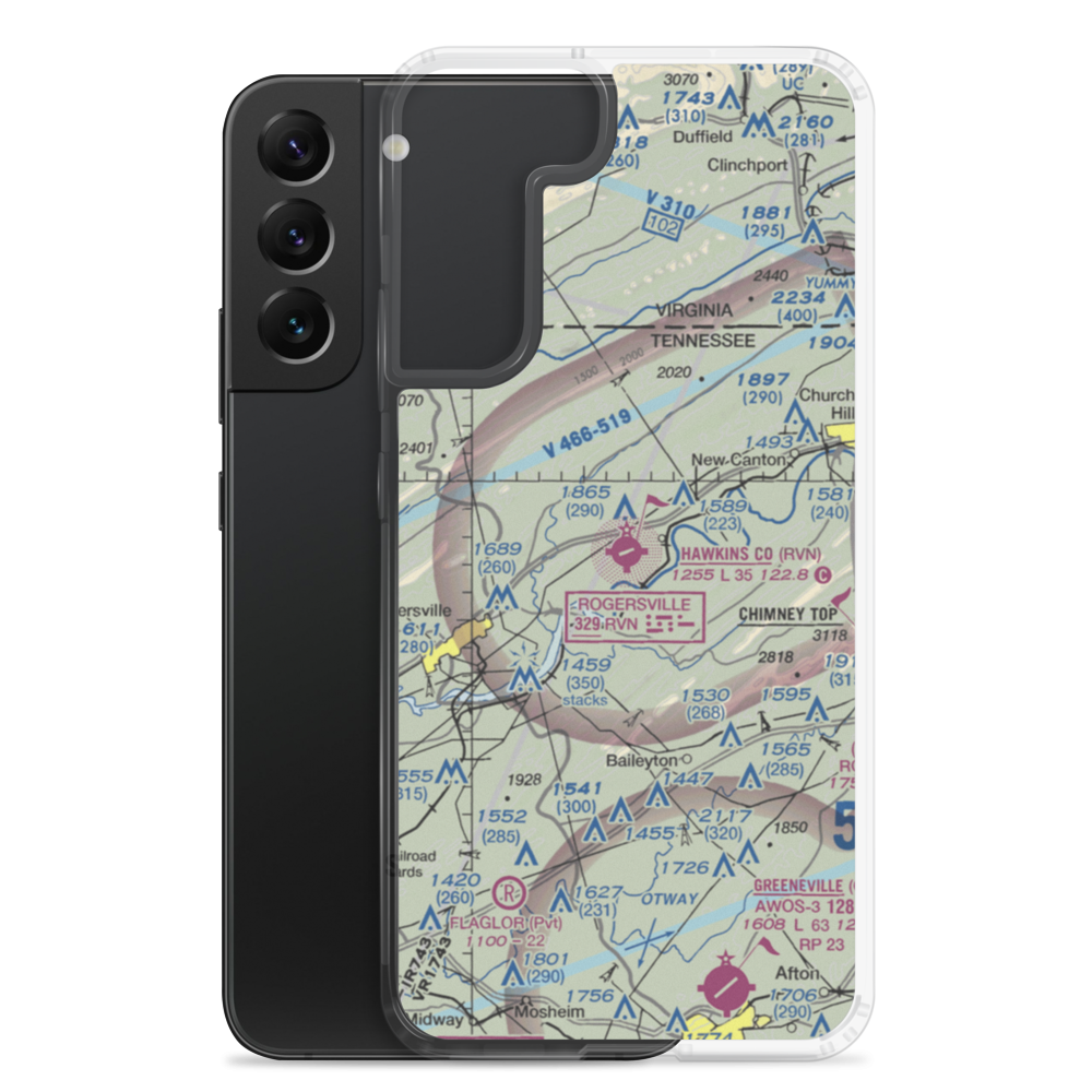 Hawkins County Airport (RVN) VFR Sectional Samsung Case Samsung Galaxy S22 Plus model shown