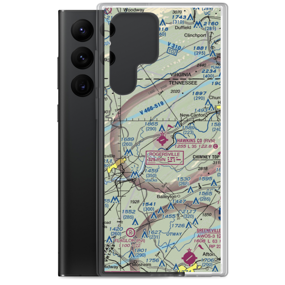 Hawkins County Airport (RVN) VFR Sectional Samsung Case Samsung Galaxy S22 Ultra model shown