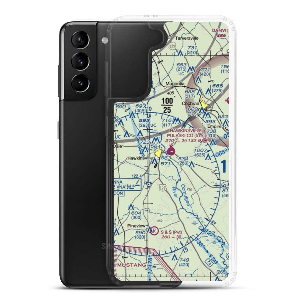 Hawkinsville Pulaski County Airport (51A) VFR Sectional Samsung Case Samsung Galaxy S21 Plus model shown