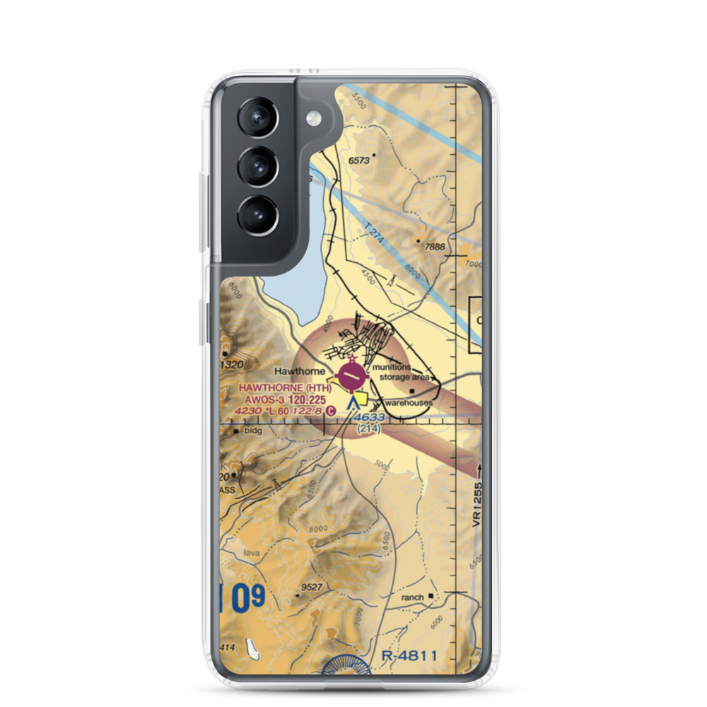 Hawthorne Industrial Airport (HTH) VFR Sectional Samsung Case Samsung Galaxy S21 model shown