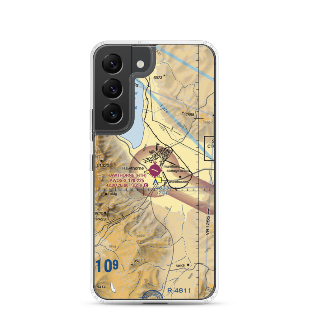 Hawthorne Industrial Airport (HTH) VFR Sectional Samsung Case Samsung Galaxy S22 model shown